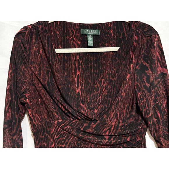 Ralph Lauren Green Label Dress Ruched Animal print Brown sz 10 y2k babydoll work - Picture 2 of 9